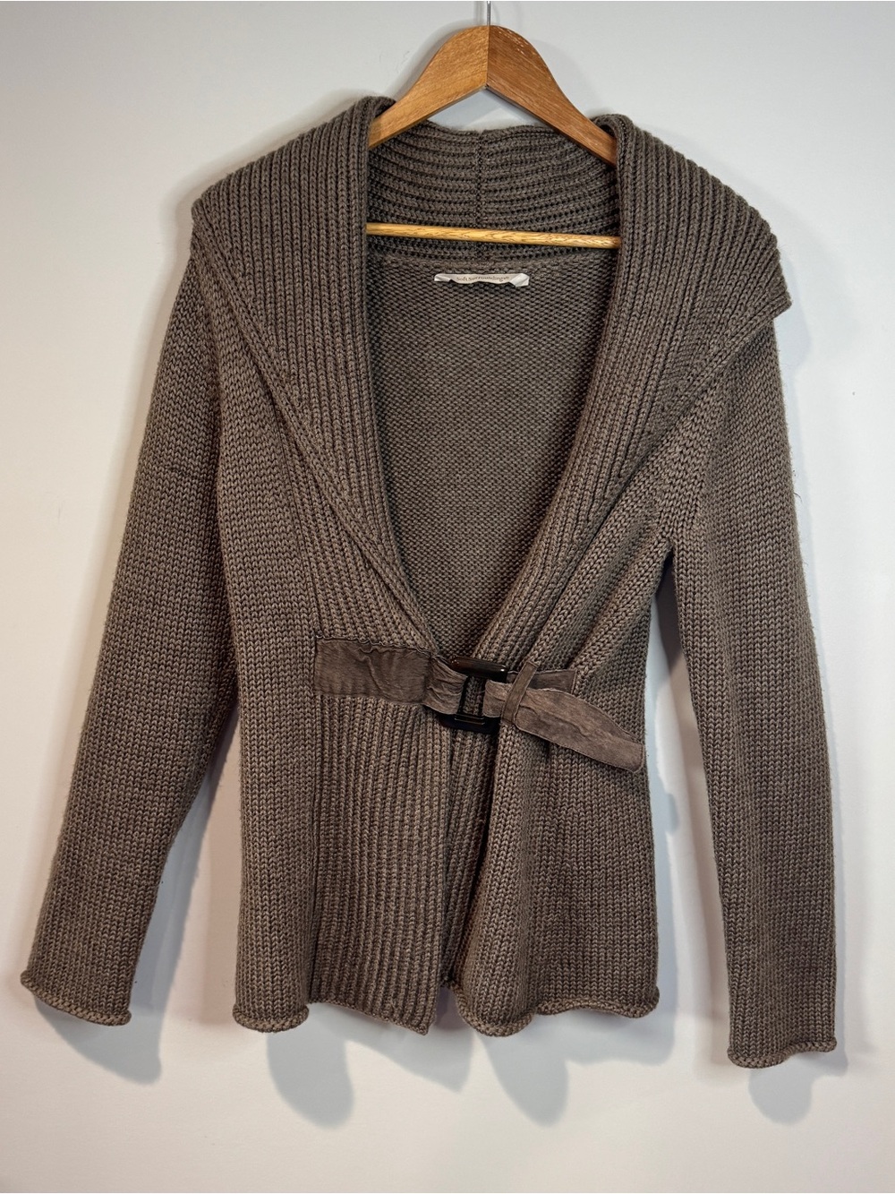 Soft Surroundings Brown Country Weekends Belted Cardigan Sweater Wool Blend Fall
